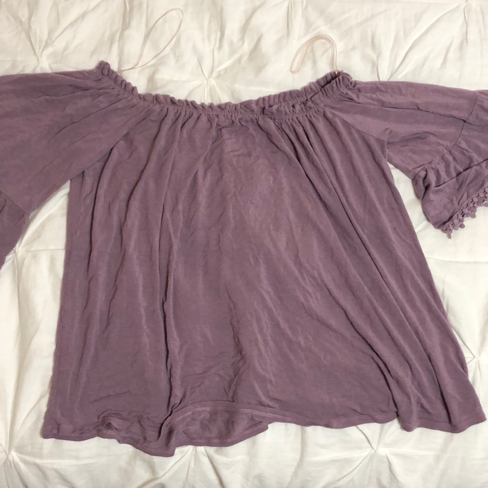 Flowery purple off the shoulder top💕🌸